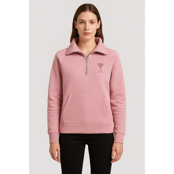 Ami de Coeur Pink Organic Cotton Half-Zip Sweatshirt XXS NWT - Picture 1 of 16